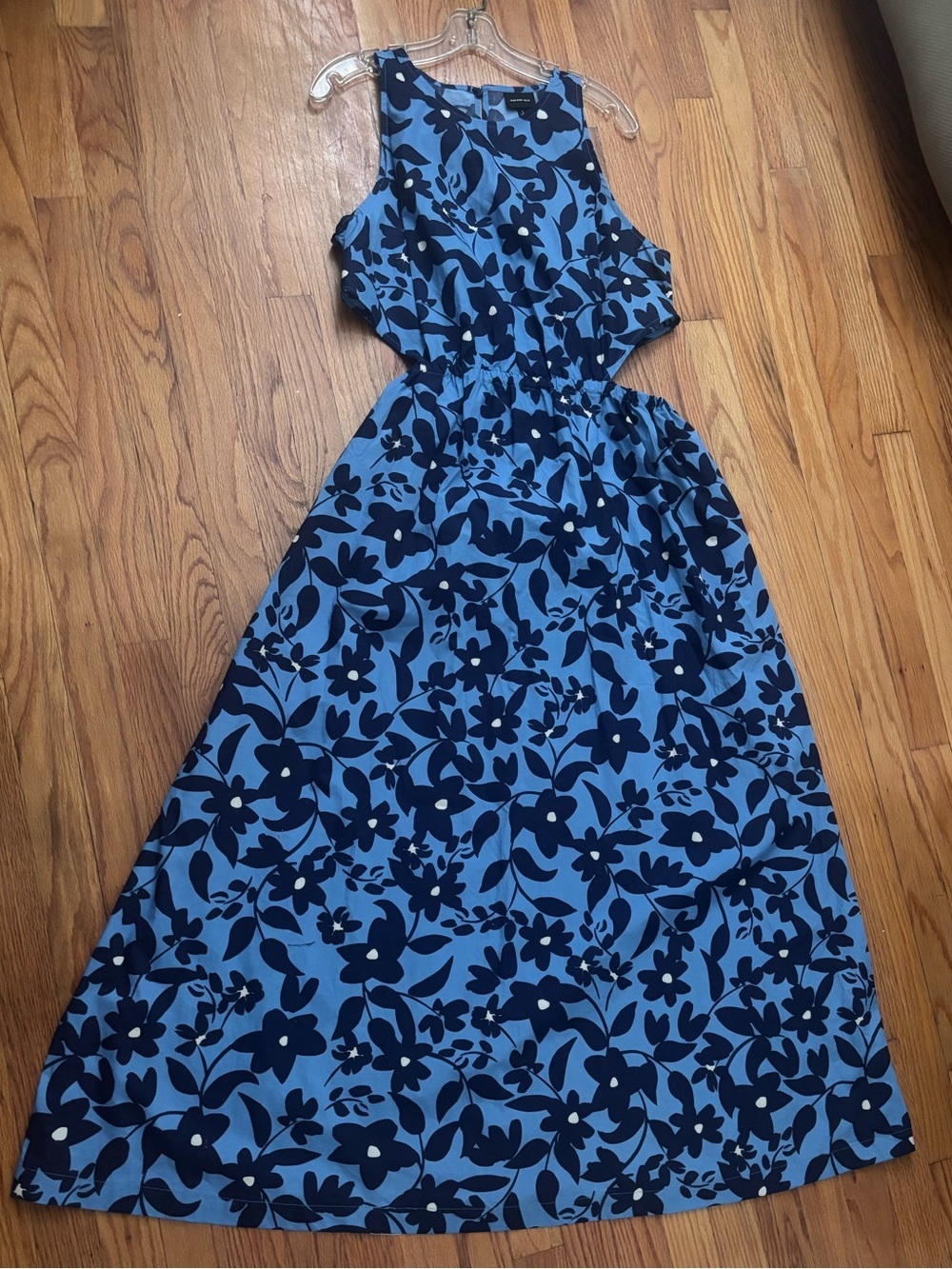 Who What Wear Blue Floral Cutout Cotton Midi Dress Pockets Large Homecoming